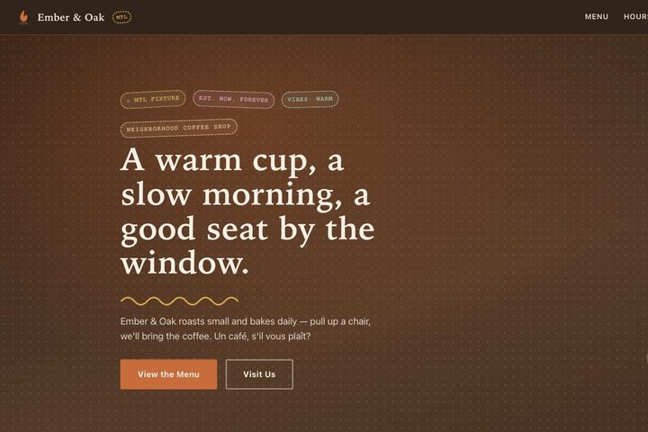 Screenshot of the Ember & Oak coffee shop site