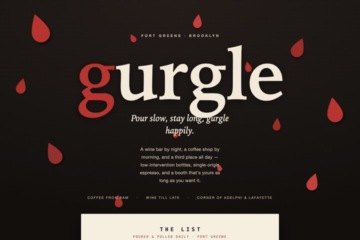 Screenshot of the gurgle wine bar and coffee shop site
