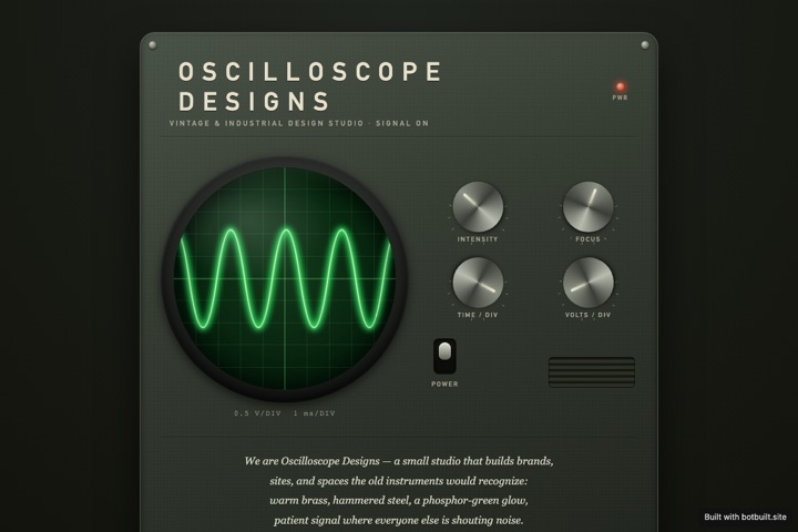 Screenshot of the Oscilloscope Designs studio site